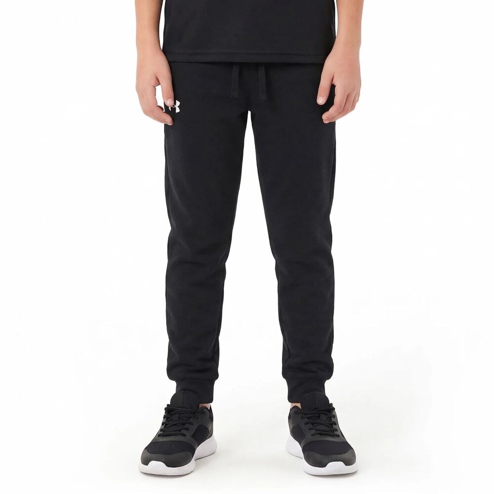 Under Armour Boys YM Black UA Rival Fleece Joggers Sweatpants Streetwear N3-48
